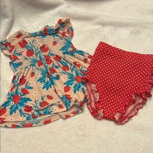 Posh Peanut Strawberries 2T Peplum Shirt with Ruffle Butt Bummies